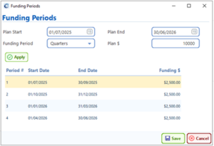 Fund Periods for allied health professional screenshot of software